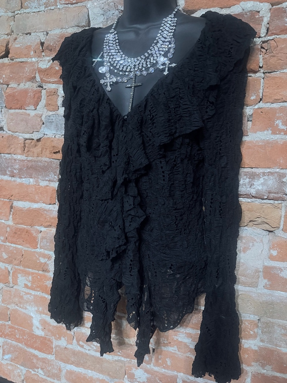 Black Ruffle-Front Women's Blouse